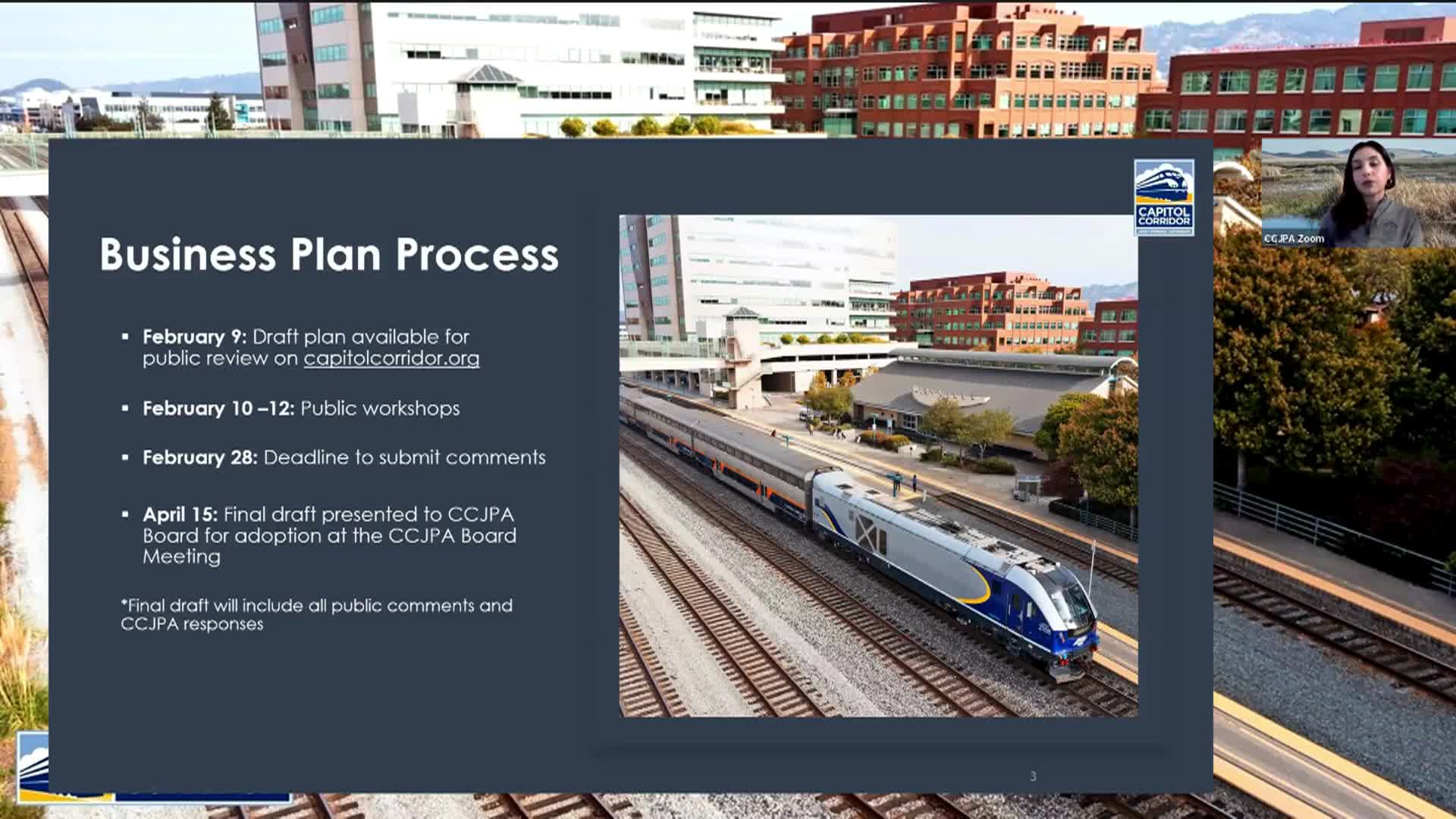 Thumbnail image for Capitol Corridor Joint Powers Authority: "Business Plan Public Workshop"